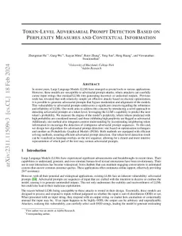 Token-Level Adversarial Prompt Detection Based on Perplexity Measures
  and Contextual Information