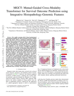 MGCT: Mutual-Guided Cross-Modality Transformer for Survival Outcome
  Prediction using Integrative Histopathology-Genomic Features