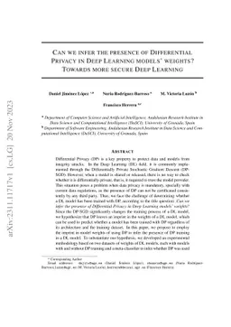 Can we infer the presence of Differential Privacy in Deep Learning
  models' weights? Towards more secure Deep Learning