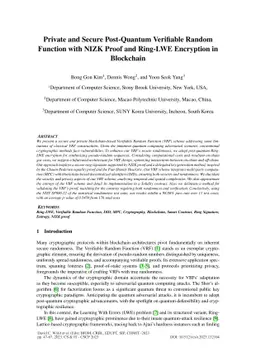 Private and Secure Post-Quantum Verifiable Random Function with NIZK
  Proof and Ring-LWE Encryption in Blockchain