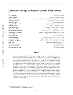 Continual Learning: Applications and the Road Forward