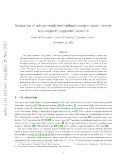 Estimation of entropy-regularized optimal transport maps between
  non-compactly supported measures