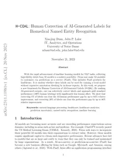 H-COAL: Human Correction of AI-Generated Labels for Biomedical Named
  Entity Recognition