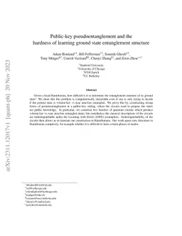 Public-key pseudoentanglement and the hardness of learning ground state
  entanglement structure