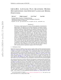 LQ-LoRA: Low-rank Plus Quantized Matrix Decomposition for Efficient
  Language Model Finetuning