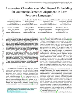 Leveraging Closed-Access Multilingual Embedding for Automatic Sentence
  Alignment in Low Resource Languages