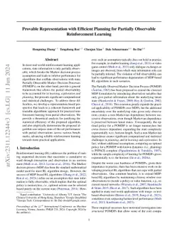 Provable Representation with Efficient Planning for Partial Observable
  Reinforcement Learning
