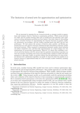 The limitation of neural nets for approximation and optimization