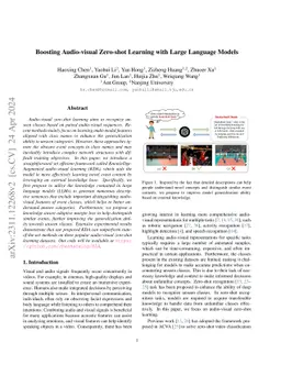 Boosting Audio-visual Zero-shot Learning with Large Language Models