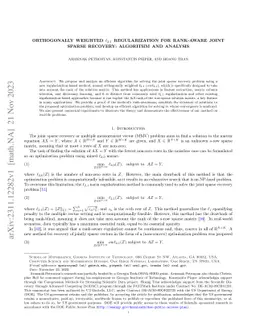 Orthogonally weighted $\ell_{2,1}$ regularization for rank-aware joint
  sparse recovery: algorithm and analysis