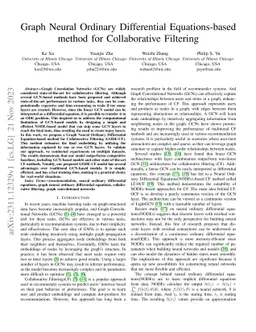 Graph Neural Ordinary Differential Equations-based method for
  Collaborative Filtering