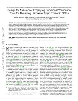 Design for Assurance: Employing Functional Verification Tools for
  Thwarting Hardware Trojan Threat in 3PIPs