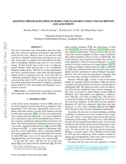Adapting pretrained speech model for Mandarin lyrics transcription and
  alignment