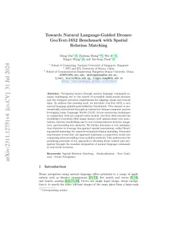 Towards Natural Language-Guided Drones: GeoText-1652 Benchmark with
  Spatial Relation Matching
