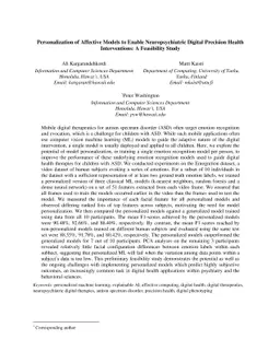 Personalization of Affective Models to Enable Neuropsychiatric Digital
  Precision Health Interventions: A Feasibility Study