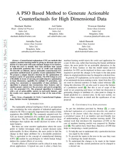 A PSO Based Method to Generate Actionable Counterfactuals for High
  Dimensional Data