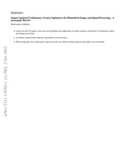 Nature Inspired Evolutionary Swarm Optimizers for Biomedical Image and
  Signal Processing -- A Systematic Review