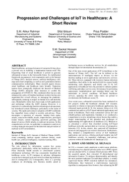 Progression and Challenges of IoT in Healthcare: A Short Review