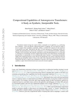 Compositional Capabilities of Autoregressive Transformers: A Study on
  Synthetic, Interpretable Tasks