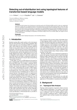 Detecting out-of-distribution text using topological features of
  transformer-based language models