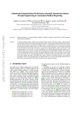 Enhancing Summarization Performance through Transformer-Based Prompt
  Engineering in Automated Medical Reporting