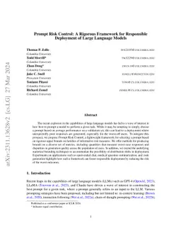 Prompt Risk Control: A Rigorous Framework for Responsible Deployment of
  Large Language Models