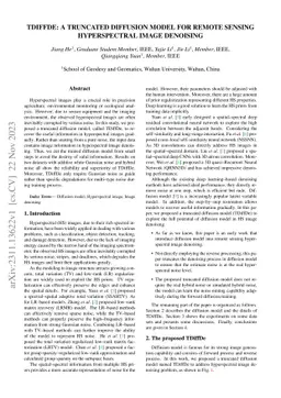 TDiffDe: A Truncated Diffusion Model for Remote Sensing Hyperspectral
  Image Denoising