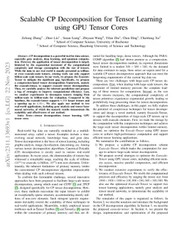 Scalable CP Decomposition for Tensor Learning using GPU Tensor Cores