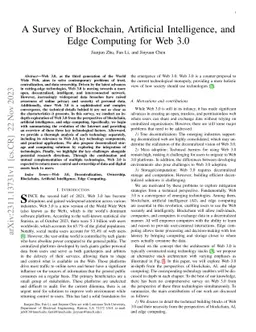 A Survey of Blockchain, Artificial Intelligence, and Edge Computing for
  Web 3.0