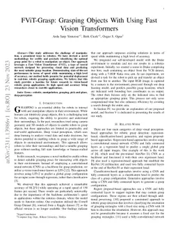 FViT-Grasp: Grasping Objects With Using Fast Vision Transformers