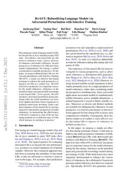RoAST: Robustifying Language Models via Adversarial Perturbation with
  Selective Training