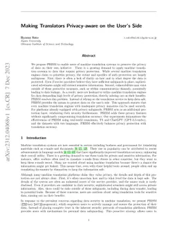 Making Translators Privacy-aware on the User's Side