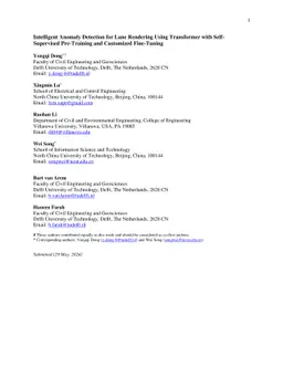 Intelligent Anomaly Detection for Lane Rendering Using Transformer with Self-Supervised Pre-Training and Customized Fine-Tuning