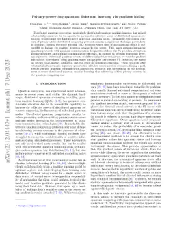 Privacy-preserving quantum federated learning via gradient hiding