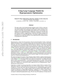 Using Large Language Models for Hyperparameter Optimization