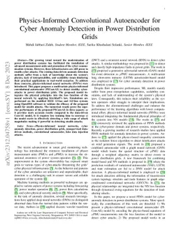 Physics-Informed Convolutional Autoencoder for Cyber Anomaly Detection
  in Power Distribution Grids