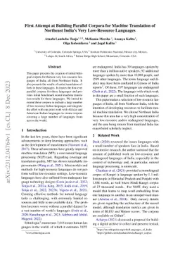 First Attempt at Building Parallel Corpora for Machine Translation of
  Northeast India's Very Low-Resource Languages