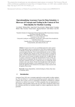 Operationalizing Assurance Cases for Data Scientists: A Showcase of
  Concepts and Tooling in the Context of Test Data Quality for Machine Learning
