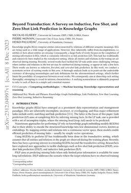 Beyond Transduction: A Survey on Inductive, Few Shot, and Zero Shot Link
  Prediction in Knowledge Graphs