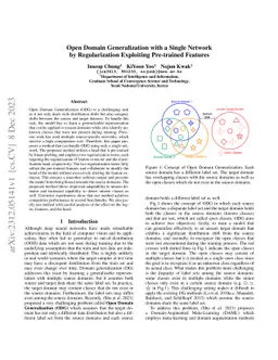 Open Domain Generalization with a Single Network by Regularization
  Exploiting Pre-trained Features
