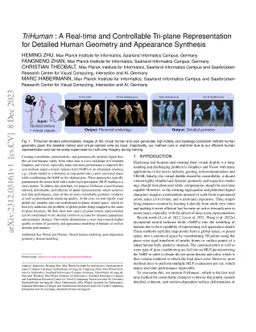 TriHuman : A Real-time and Controllable Tri-plane Representation for
  Detailed Human Geometry and Appearance Synthesis