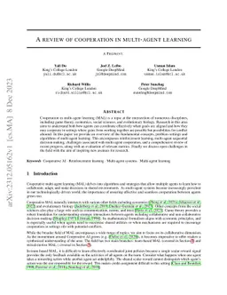 A Review of Cooperation in Multi-agent Learning