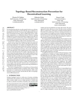 Topology-Based Reconstruction Prevention for Decentralised Learning