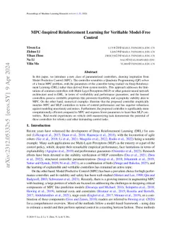 MPC-Inspired Reinforcement Learning for Verifiable Model-Free Control