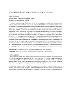 Enhancing Medical Specialty Assignment to Patients using NLP Techniques