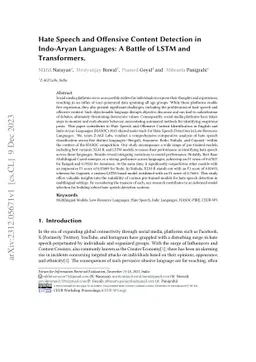 Hate Speech and Offensive Content Detection in Indo-Aryan Languages: A
  Battle of LSTM and Transformers