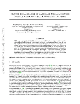 Mutual Enhancement of Large and Small Language Models with Cross-Silo
  Knowledge Transfer
