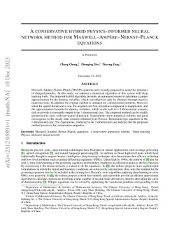 A conservative hybrid physics-informed neural network method for
  Maxwell-Ampère-Nernst-Planck equations