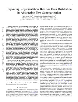 Exploiting Representation Bias for Data Distillation in Abstractive Text
  Summarization