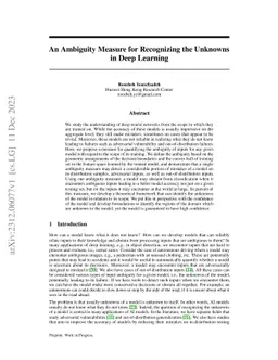 An Ambiguity Measure for Recognizing the Unknowns in Deep Learning